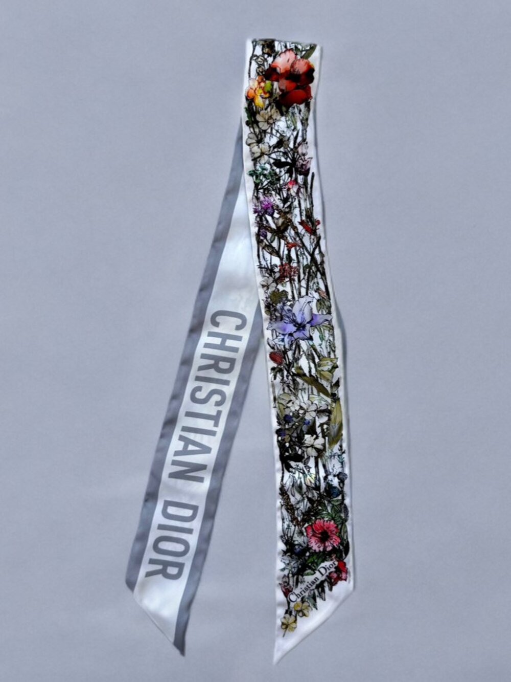 Christian Dior D-Millefiori Floral White Mitzah Silk Bandeau Long Scarf - Picture 4 of 8